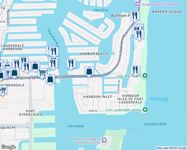 map of restaurants, bars, coffee shops, grocery stores, and more near 1638 River Lane in Fort Lauderdale