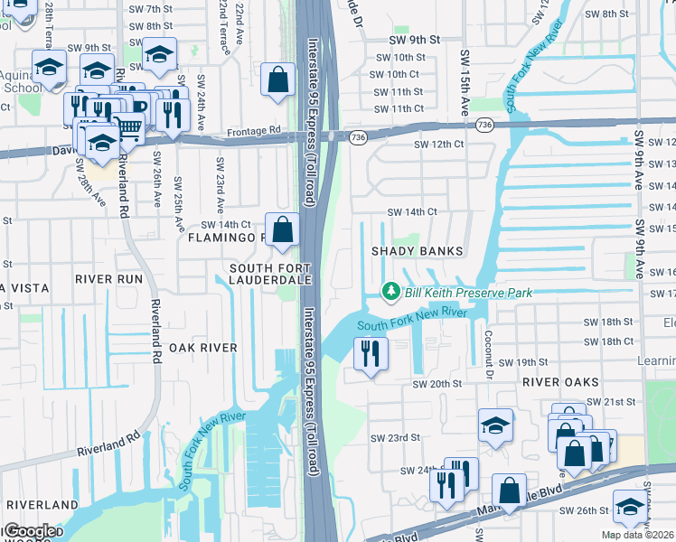 map of restaurants, bars, coffee shops, grocery stores, and more near 1508 Southwest 20th Avenue in Fort Lauderdale