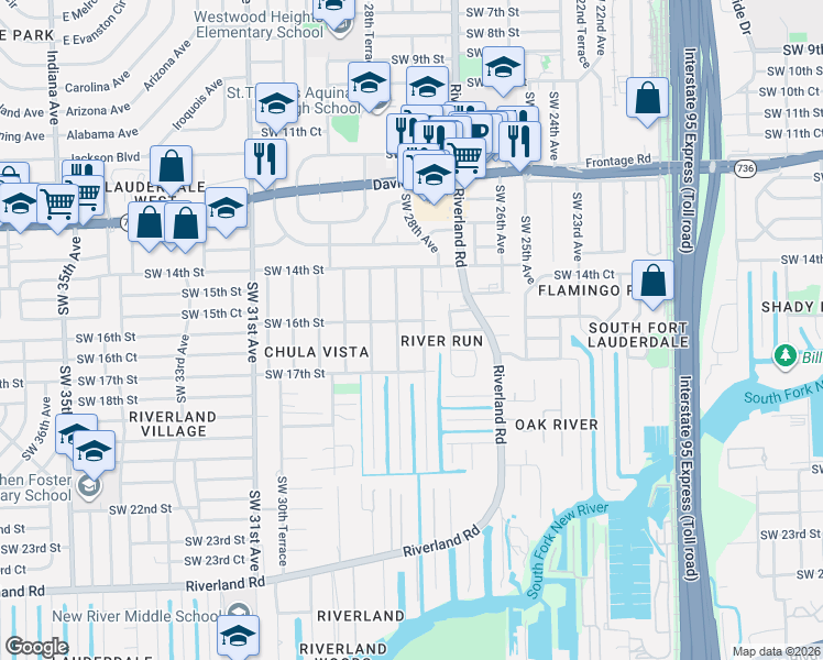 map of restaurants, bars, coffee shops, grocery stores, and more near 2815 Southwest 16th Street in Fort Lauderdale