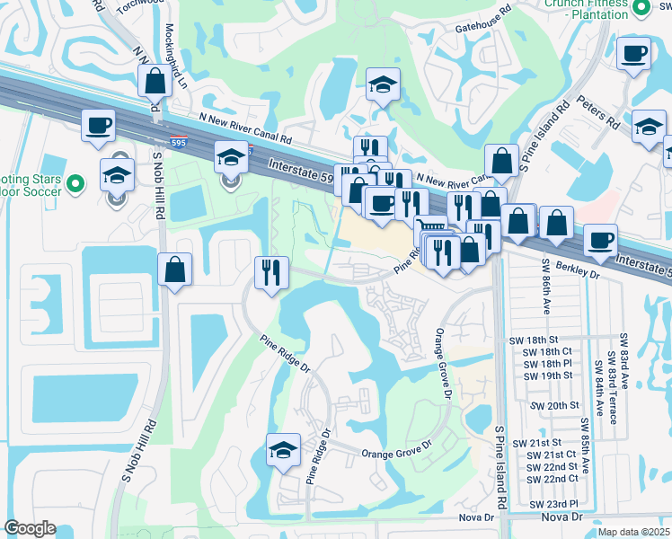 map of restaurants, bars, coffee shops, grocery stores, and more near 9420 Tangerine Place in Davie