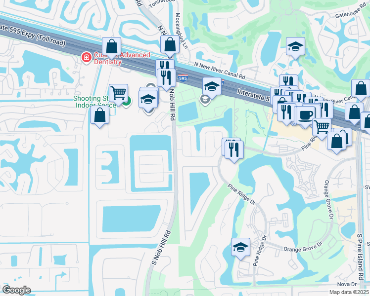 map of restaurants, bars, coffee shops, grocery stores, and more near 1518 Southwest 99th Terrace in Davie
