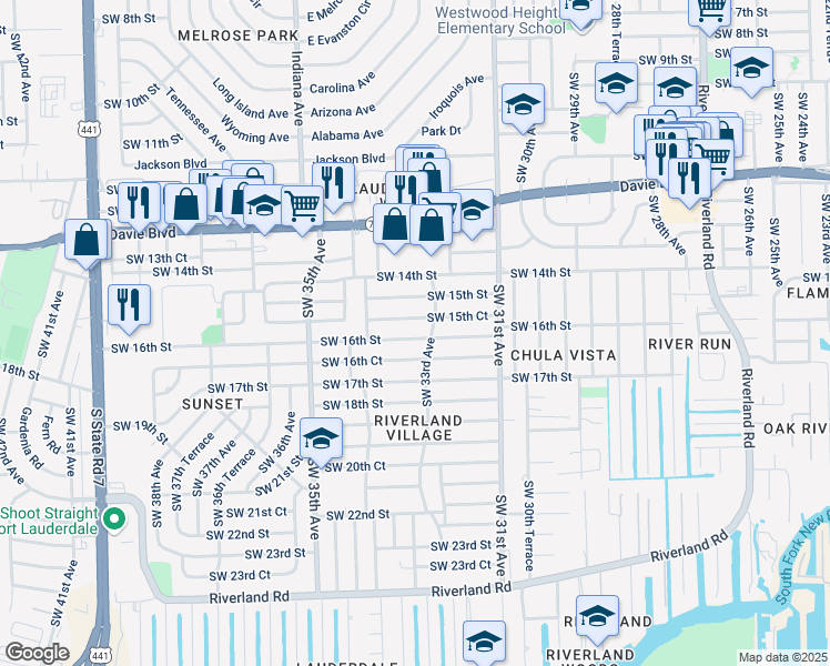 map of restaurants, bars, coffee shops, grocery stores, and more near 3302 Southwest 15th Court in Fort Lauderdale