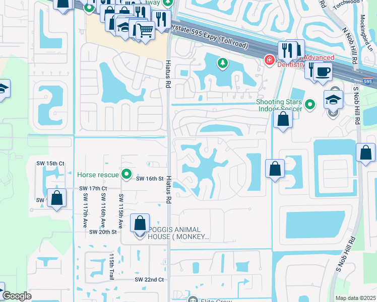 map of restaurants, bars, coffee shops, grocery stores, and more near 11104 North Harmony Lake Circle in Davie