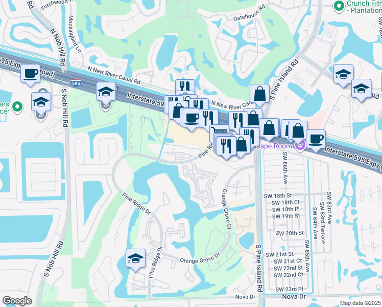 map of restaurants, bars, coffee shops, grocery stores, and more near 9470 Tangerine Place in Davie