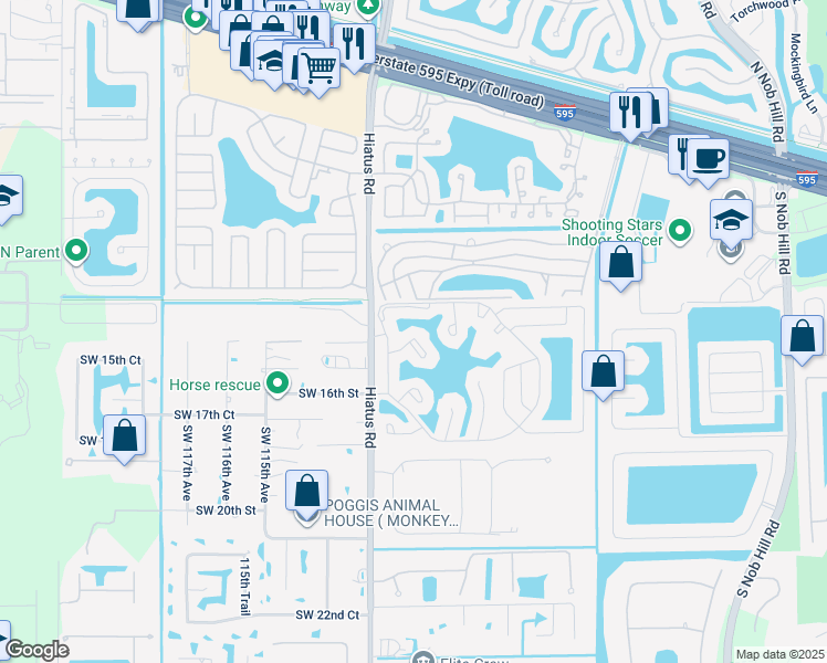 map of restaurants, bars, coffee shops, grocery stores, and more near 11104 North Harmony Lake Circle in Davie