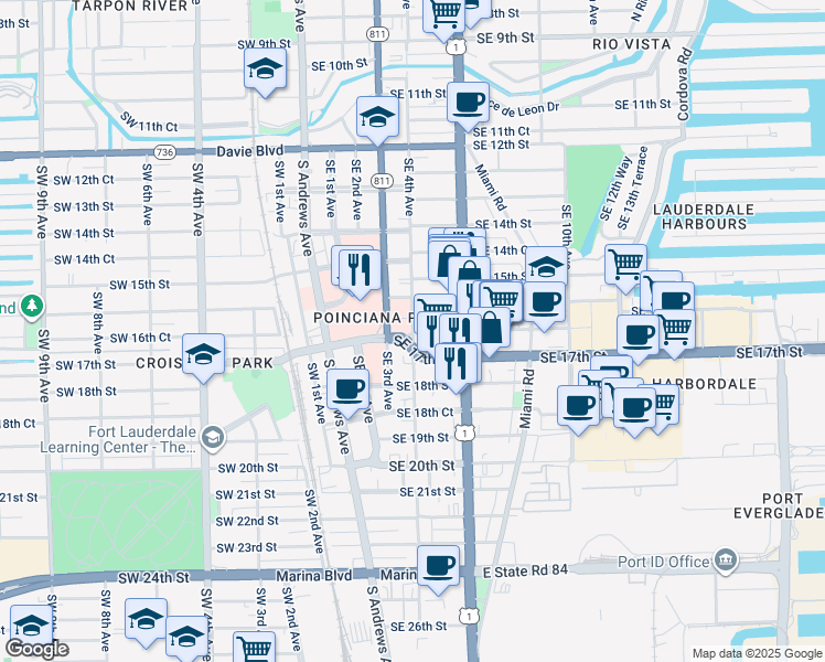 map of restaurants, bars, coffee shops, grocery stores, and more near 400 Southeast 16th Court in Fort Lauderdale
