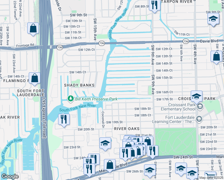 map of restaurants, bars, coffee shops, grocery stores, and more near 1301 Tangelo Isle in Fort Lauderdale