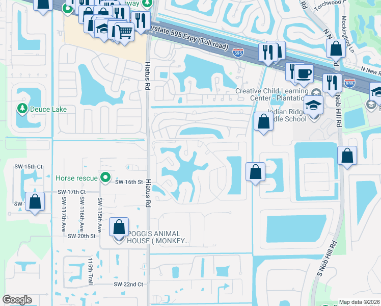 map of restaurants, bars, coffee shops, grocery stores, and more near 1417 Southwest 110th Way in Davie