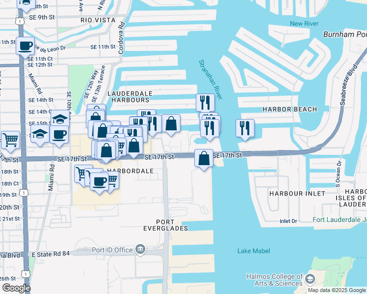 map of restaurants, bars, coffee shops, grocery stores, and more near 1819 Southeast 17th Street in Fort Lauderdale