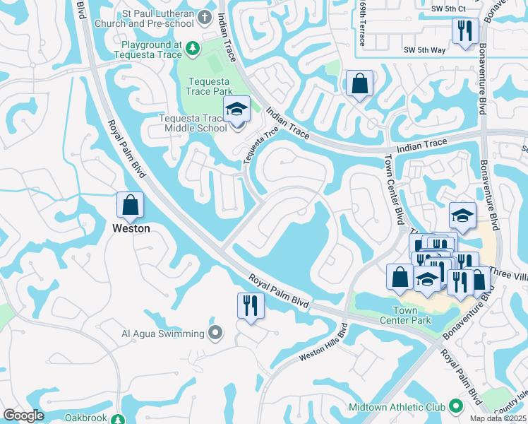 map of restaurants, bars, coffee shops, grocery stores, and more near 1470 Lantana Court in Weston