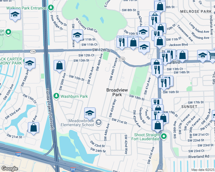 map of restaurants, bars, coffee shops, grocery stores, and more near 1657 Southwest 44th Terrace in Fort Lauderdale