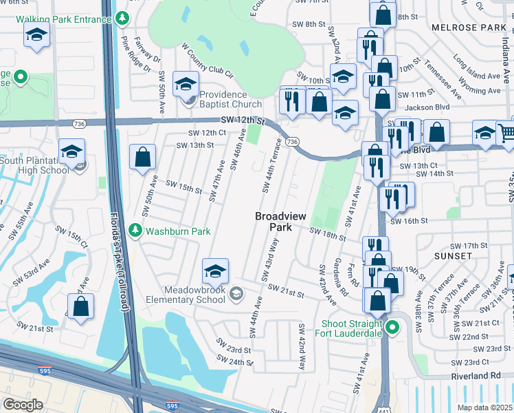 map of restaurants, bars, coffee shops, grocery stores, and more near 1657 Southwest 44th Terrace in Fort Lauderdale
