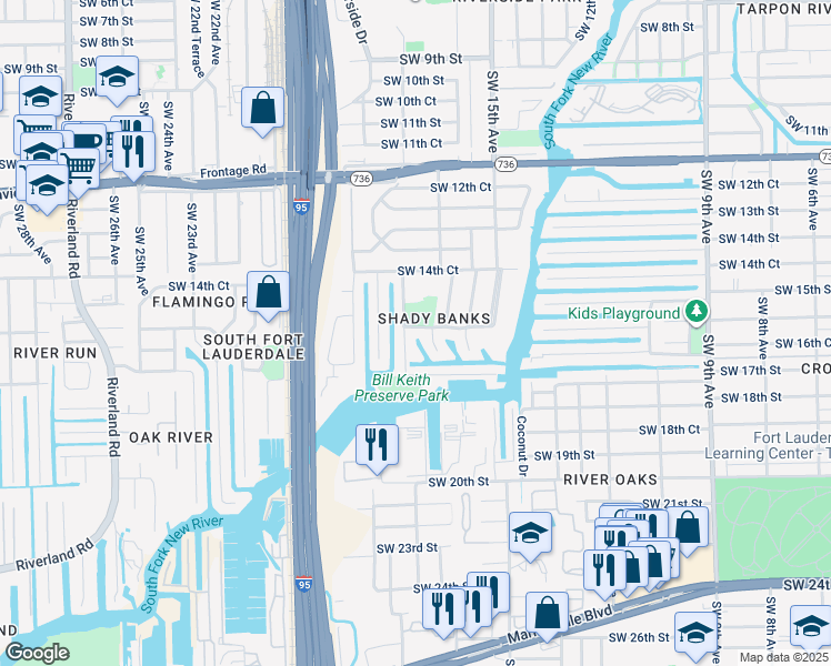 map of restaurants, bars, coffee shops, grocery stores, and more near 1710 Southwest 16th Street in Fort Lauderdale