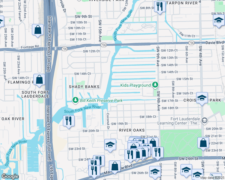 map of restaurants, bars, coffee shops, grocery stores, and more near 1325 Tangelo Isle in Fort Lauderdale