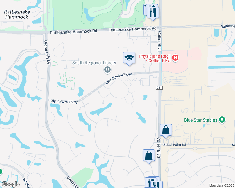 map of restaurants, bars, coffee shops, grocery stores, and more near 8065 Lely Cultural Parkway in Naples