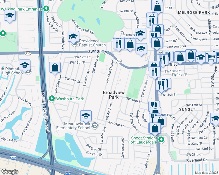 map of restaurants, bars, coffee shops, grocery stores, and more near 1633b Southwest 44th Avenue in Fort Lauderdale