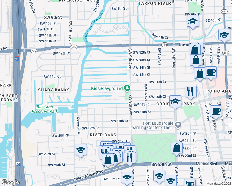 map of restaurants, bars, coffee shops, grocery stores, and more near 1534 Southwest 10th Avenue in Fort Lauderdale