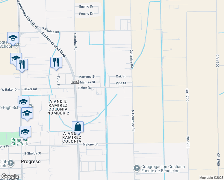 map of restaurants, bars, coffee shops, grocery stores, and more near 1312 Baker Drive in Weslaco