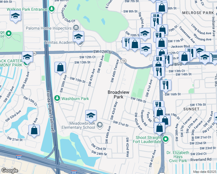 map of restaurants, bars, coffee shops, grocery stores, and more near 1657 Southwest 44th Terrace in Fort Lauderdale