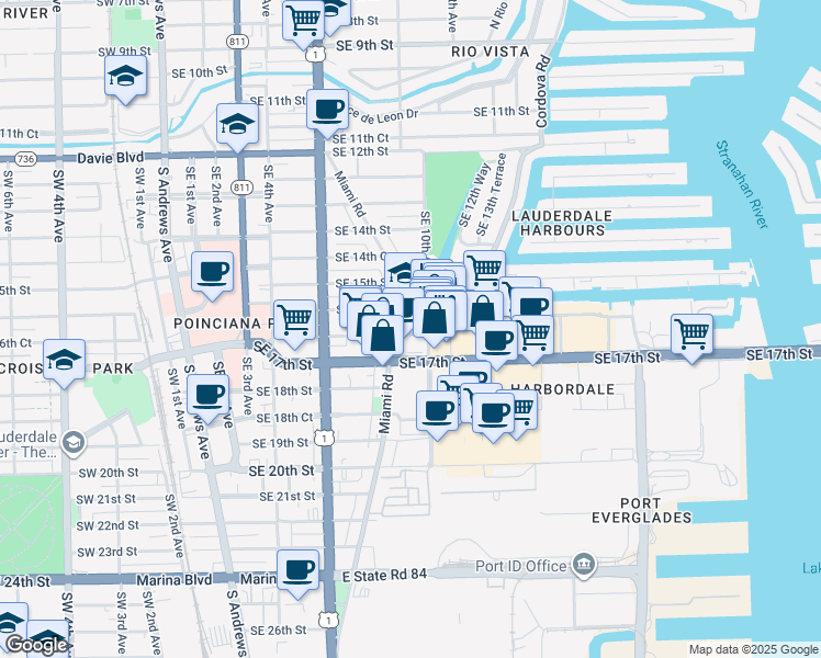 map of restaurants, bars, coffee shops, grocery stores, and more near 1625 Southeast 10th Avenue in Fort Lauderdale