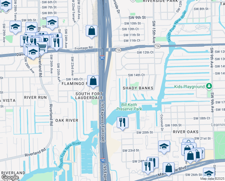 map of restaurants, bars, coffee shops, grocery stores, and more near 1508 Southwest 20th Avenue in Fort Lauderdale