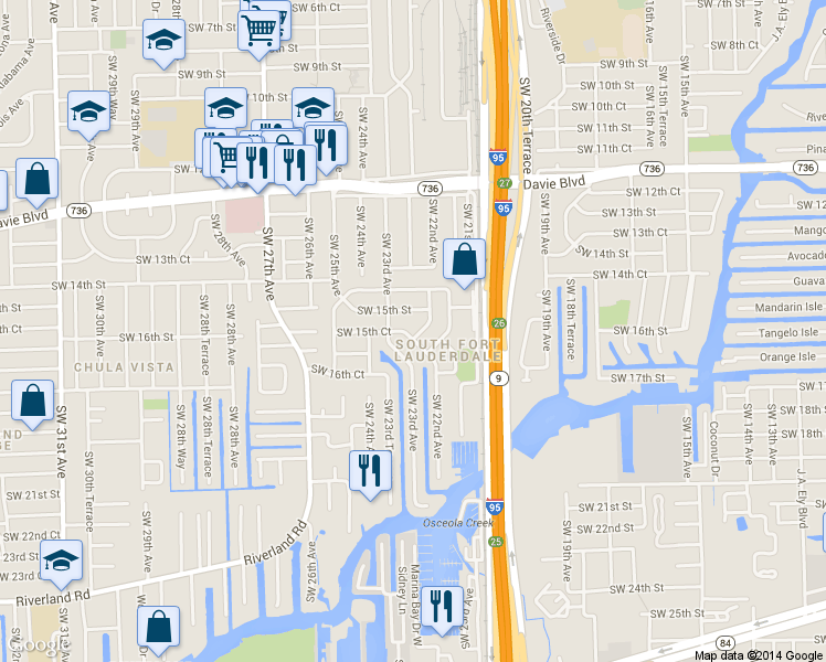 map of restaurants, bars, coffee shops, grocery stores, and more near 2249 Southwest 15th Court in Fort Lauderdale