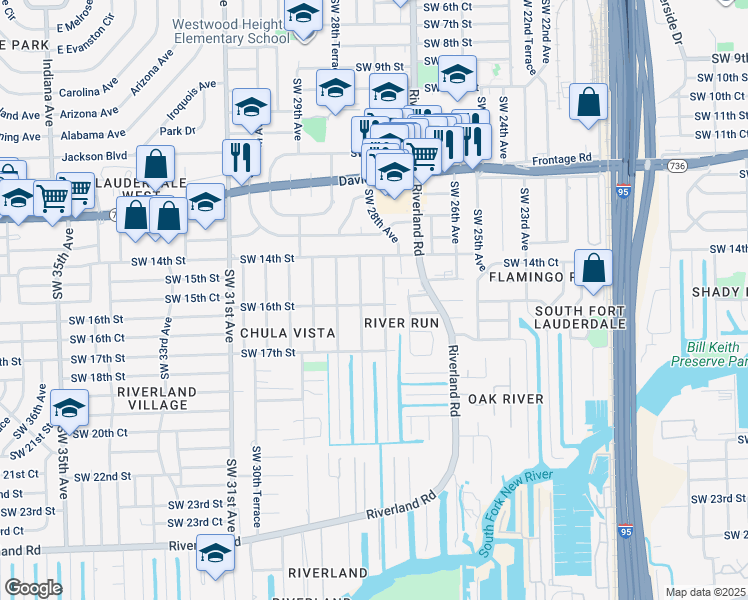 map of restaurants, bars, coffee shops, grocery stores, and more near 2815 Southwest 16th Street in Fort Lauderdale