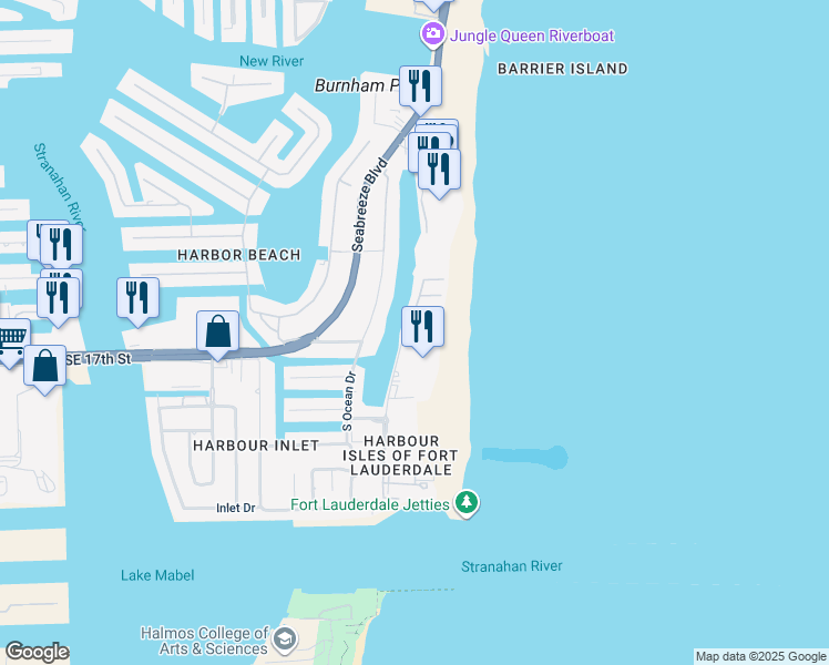 map of restaurants, bars, coffee shops, grocery stores, and more near 1696 South Ocean Lane in Fort Lauderdale