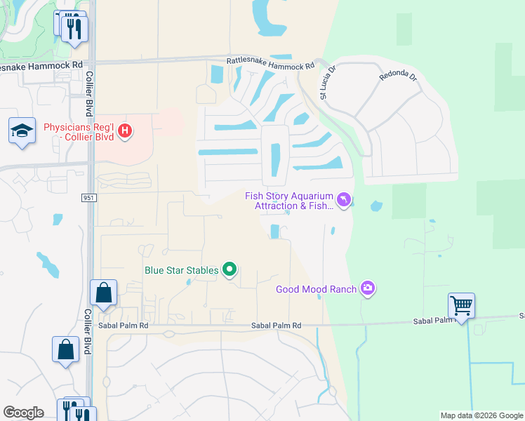 map of restaurants, bars, coffee shops, grocery stores, and more near 8102 Calle Canovas St in Naples