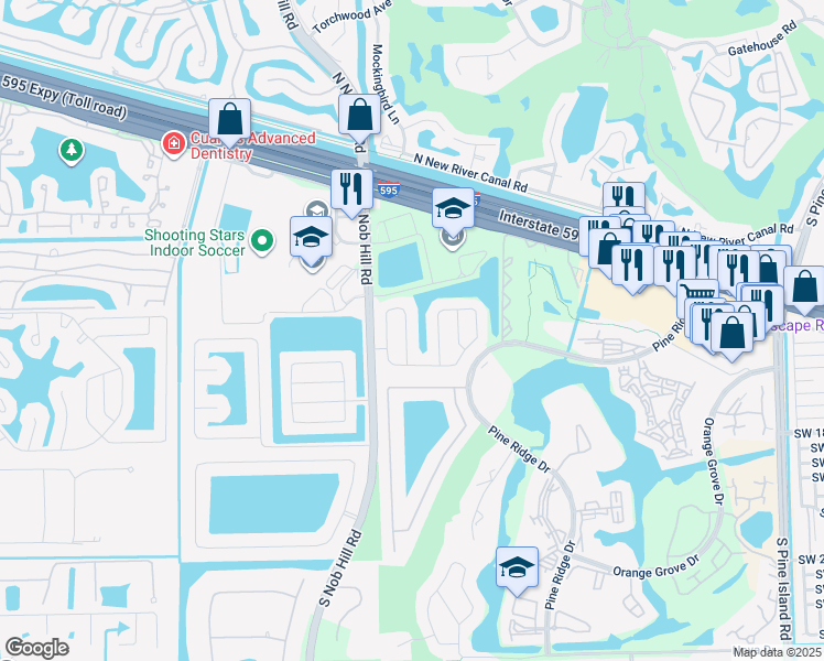 map of restaurants, bars, coffee shops, grocery stores, and more near 1486 Southwest 98th Lane in Davie
