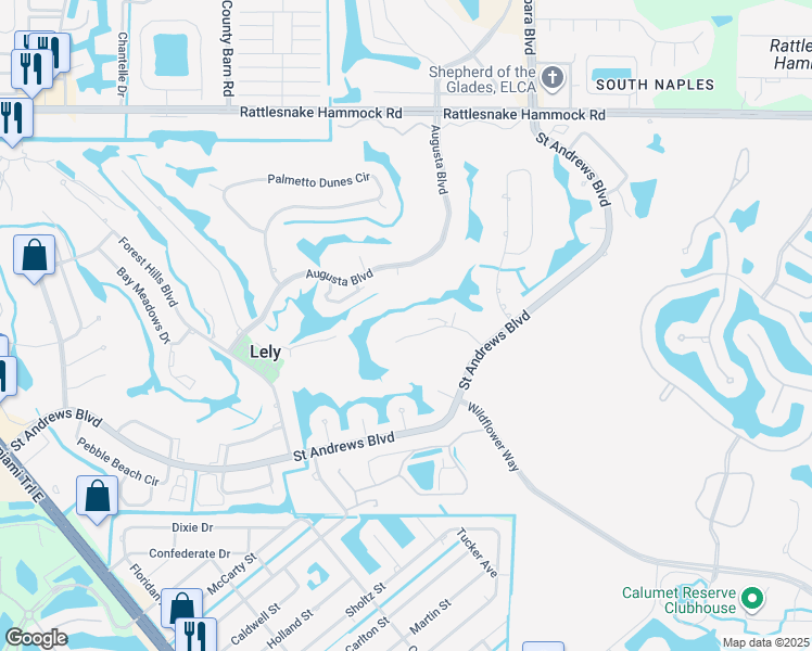 map of restaurants, bars, coffee shops, grocery stores, and more near 257 Deerwood Circle in Naples