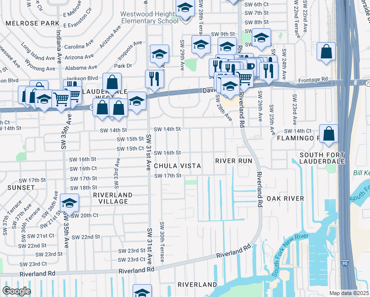 map of restaurants, bars, coffee shops, grocery stores, and more near 2921 Southwest 16th Street in Fort Lauderdale