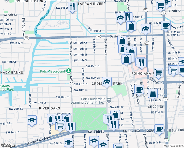 map of restaurants, bars, coffee shops, grocery stores, and more near 612 Southwest 16th Street in Fort Lauderdale