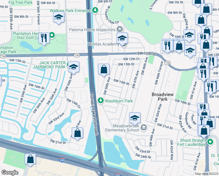 map of restaurants, bars, coffee shops, grocery stores, and more near 4951 Southwest 17th Street in Fort Lauderdale