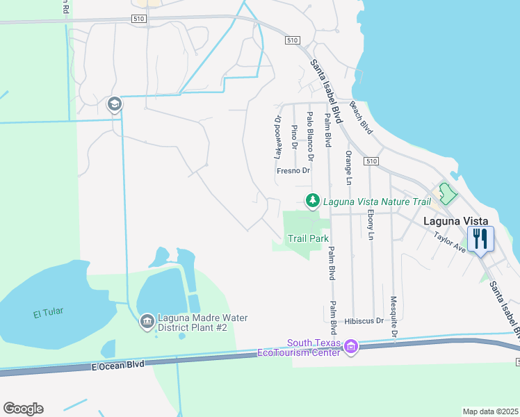 map of restaurants, bars, coffee shops, grocery stores, and more near 80 Bethpage Drive in Laguna Vista