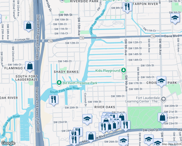 map of restaurants, bars, coffee shops, grocery stores, and more near 1325 Tangelo Isle in Fort Lauderdale