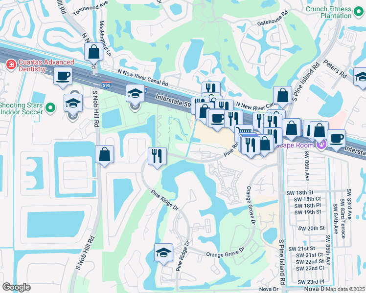 map of restaurants, bars, coffee shops, grocery stores, and more near 9420 Tangerine Place in Davie