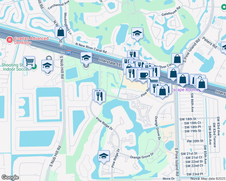 map of restaurants, bars, coffee shops, grocery stores, and more near 9420 Tangerine Place in Davie