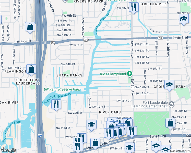 map of restaurants, bars, coffee shops, grocery stores, and more near 1325 Tangelo Isle in Fort Lauderdale