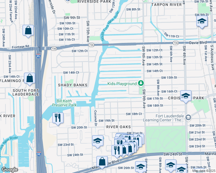 map of restaurants, bars, coffee shops, grocery stores, and more near 1301 Tangelo Isle in Fort Lauderdale