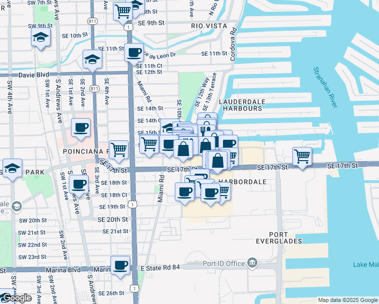 map of restaurants, bars, coffee shops, grocery stores, and more near 1625 Cordova Road in Fort Lauderdale