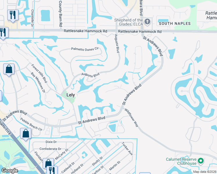 map of restaurants, bars, coffee shops, grocery stores, and more near 257 Deerwood Circle in Naples