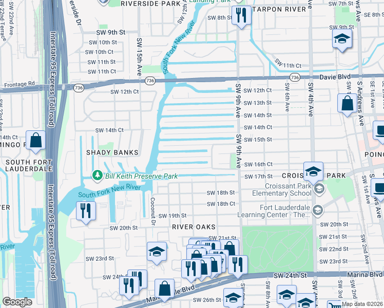 map of restaurants, bars, coffee shops, grocery stores, and more near 1113 Tangelo Isle in Fort Lauderdale