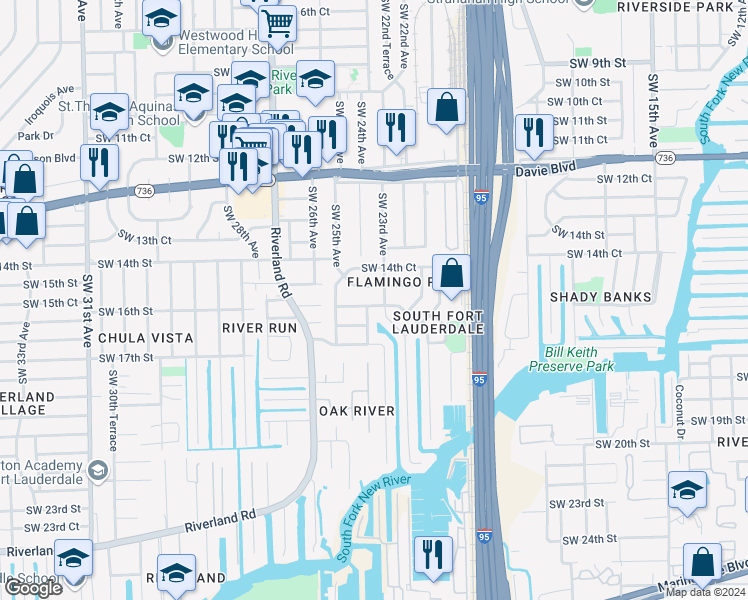 map of restaurants, bars, coffee shops, grocery stores, and more near 2341 Southwest 15th Court in Fort Lauderdale