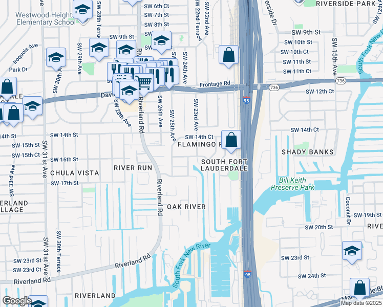 map of restaurants, bars, coffee shops, grocery stores, and more near 2341 Southwest 15th Court in Fort Lauderdale
