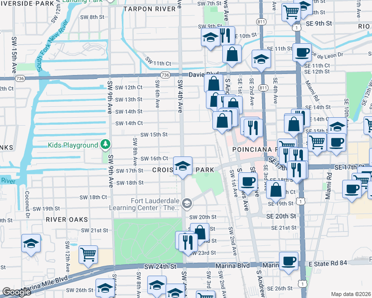 map of restaurants, bars, coffee shops, grocery stores, and more near 1612 Southwest 4th Avenue in Fort Lauderdale
