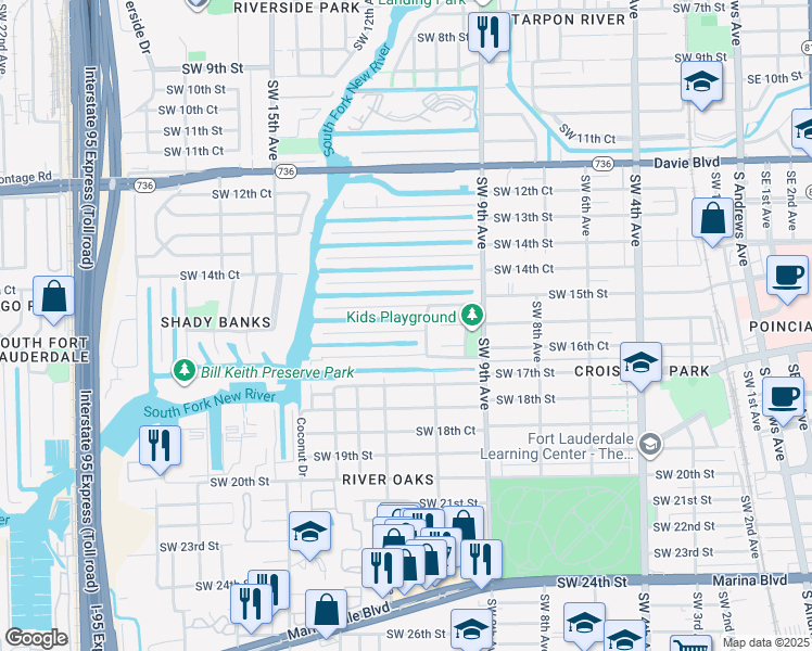 map of restaurants, bars, coffee shops, grocery stores, and more near 1013 Tangelo Isle in Fort Lauderdale
