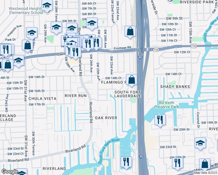 map of restaurants, bars, coffee shops, grocery stores, and more near 2341 Southwest 15th Court in Fort Lauderdale