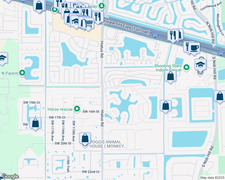 map of restaurants, bars, coffee shops, grocery stores, and more near 11104 North Harmony Lake Circle in Davie