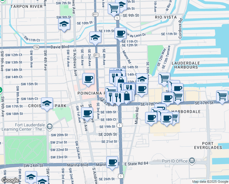 map of restaurants, bars, coffee shops, grocery stores, and more near 505-507 Northwest 16th Street in Fort Lauderdale